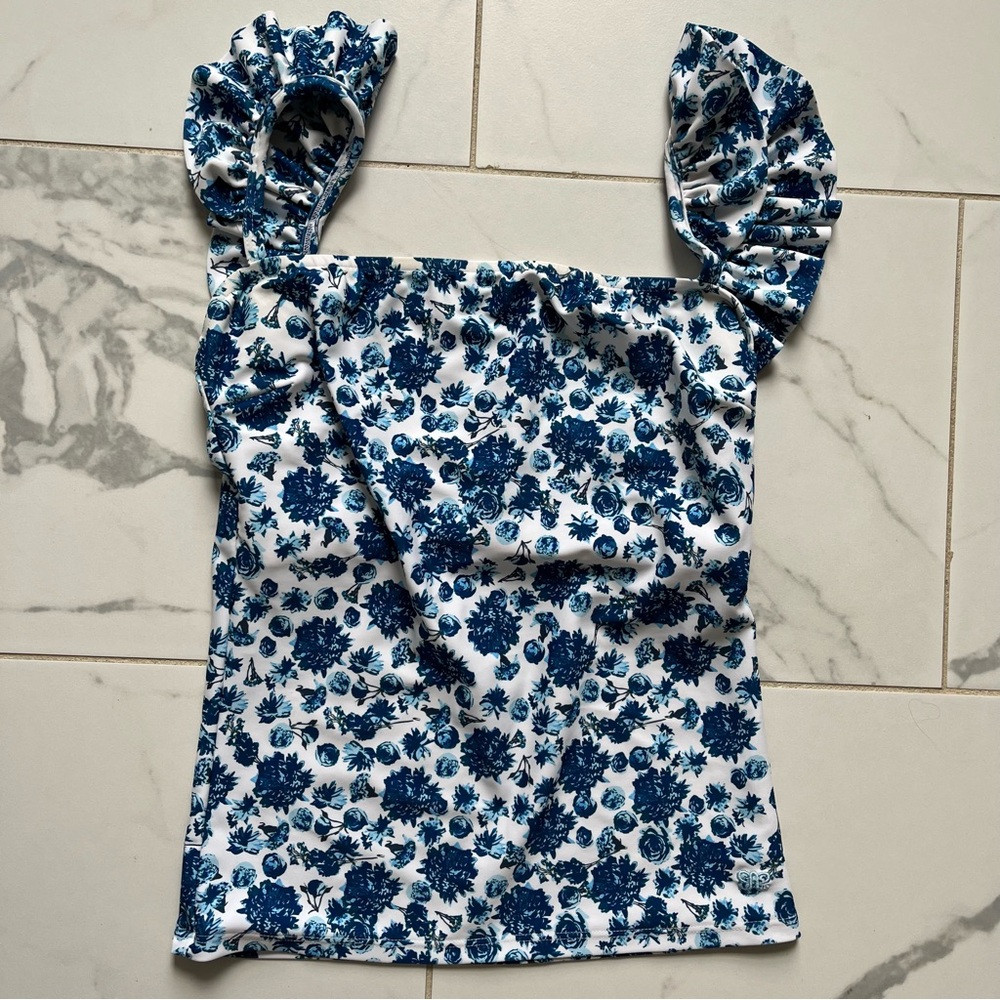 Floral Blue Women's Swim Top